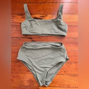 Everlane high waisted hipster and square neck bikini swimsuit XS in herb green